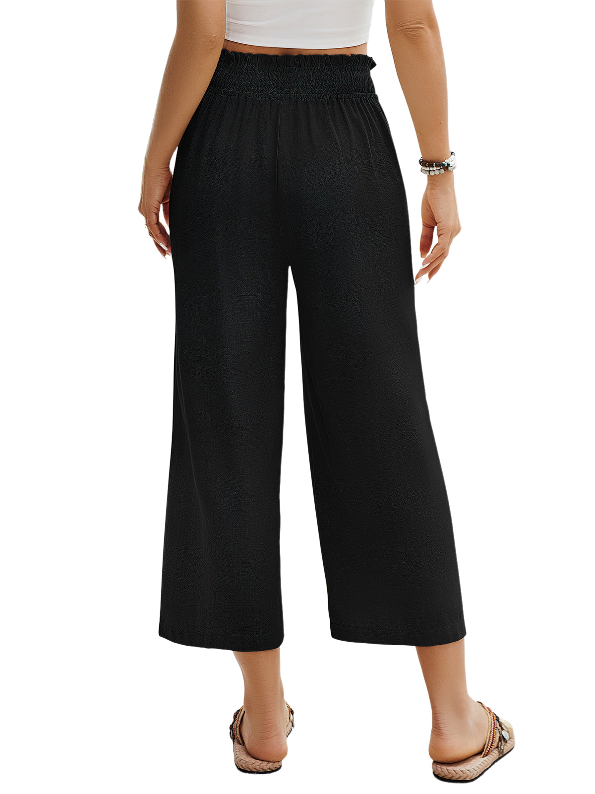 HEEKPEK Womens Linen Capri Pants Wide Leg High Waist Pockets