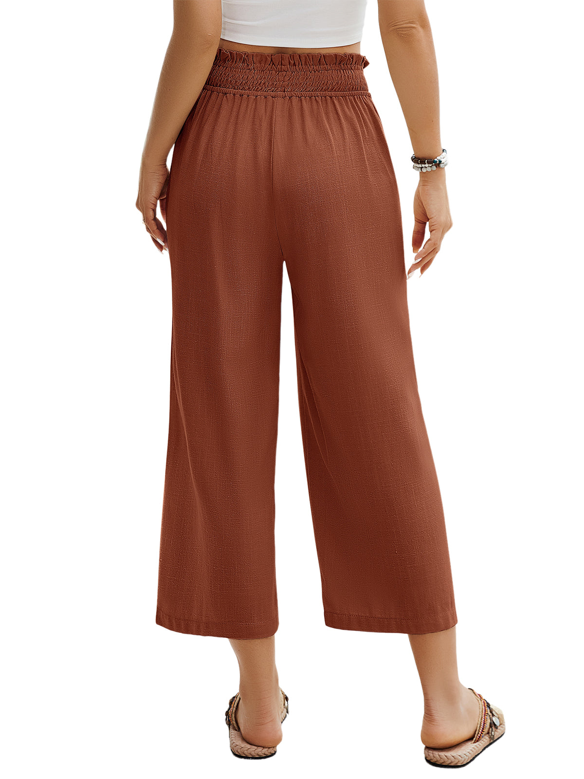 HEEKPEK Womens Linen Capri Pants Wide Leg High Waist Pockets