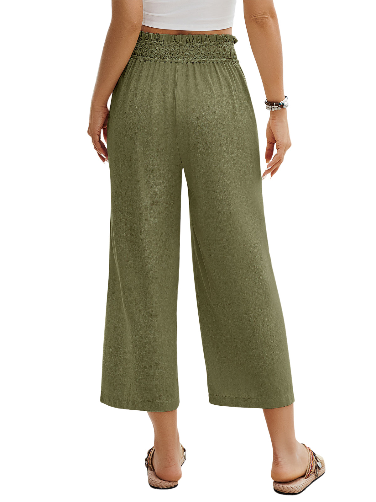 HEEKPEK Womens Linen Capri Pants Wide Leg High Waist Pockets