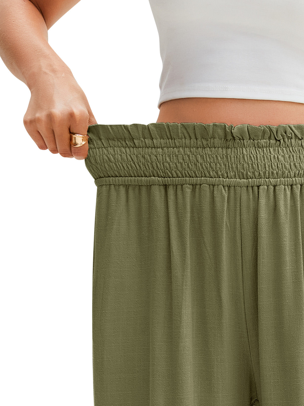 HEEKPEK Womens Linen Capri Pants Wide Leg High Waist Pockets
