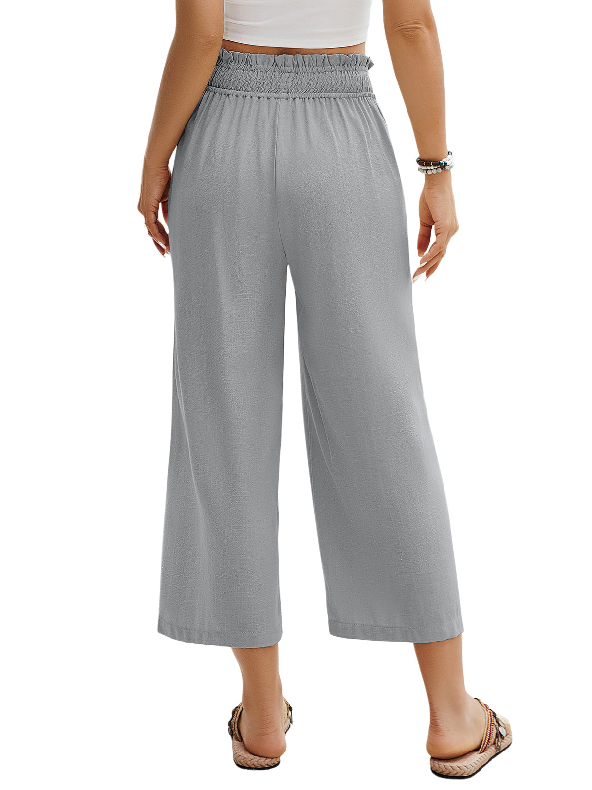 HEEKPEK Womens Linen Capri Pants Wide Leg High Waist Pockets