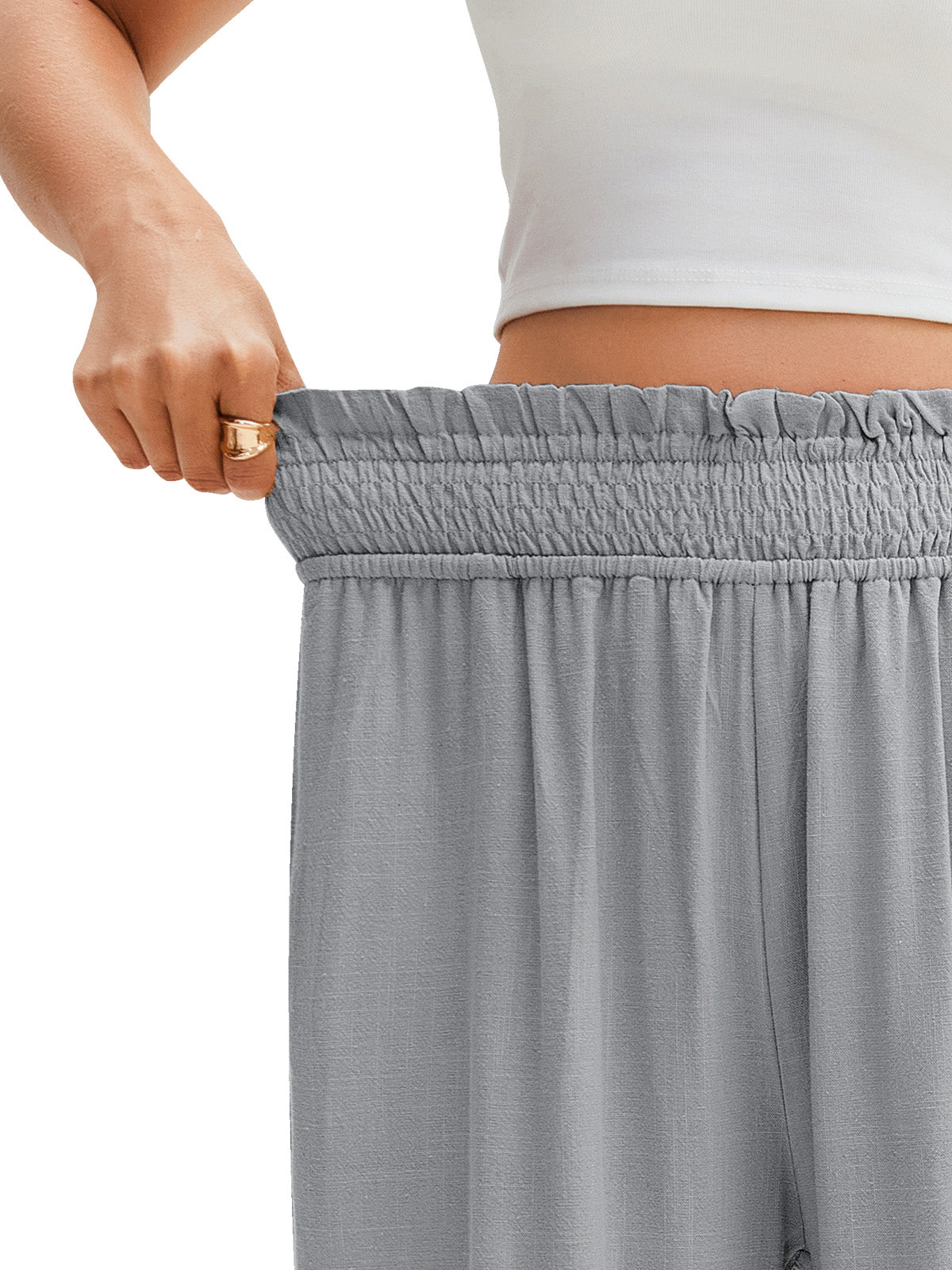 HEEKPEK Womens Linen Capri Pants Wide Leg High Waist Pockets