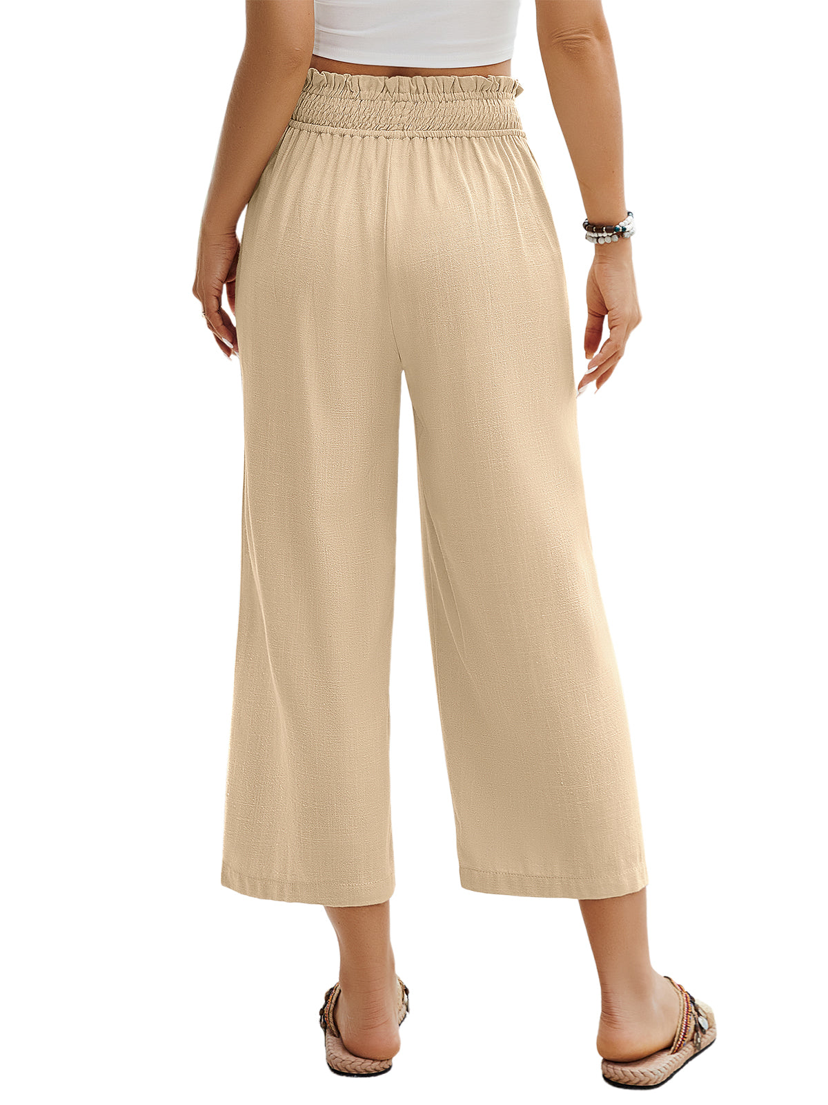 HEEKPEK Womens Linen Capri Pants Wide Leg High Waist Pockets