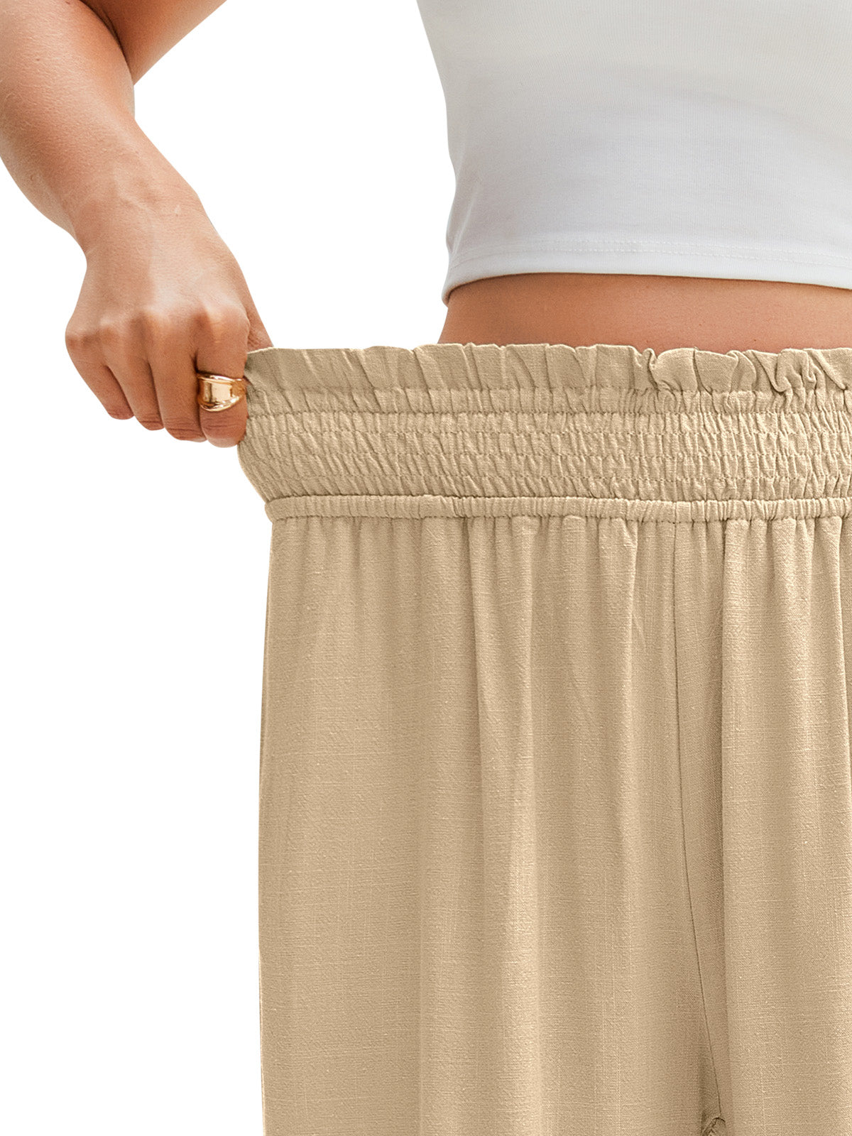 HEEKPEK Womens Linen Capri Pants Wide Leg High Waist Pockets