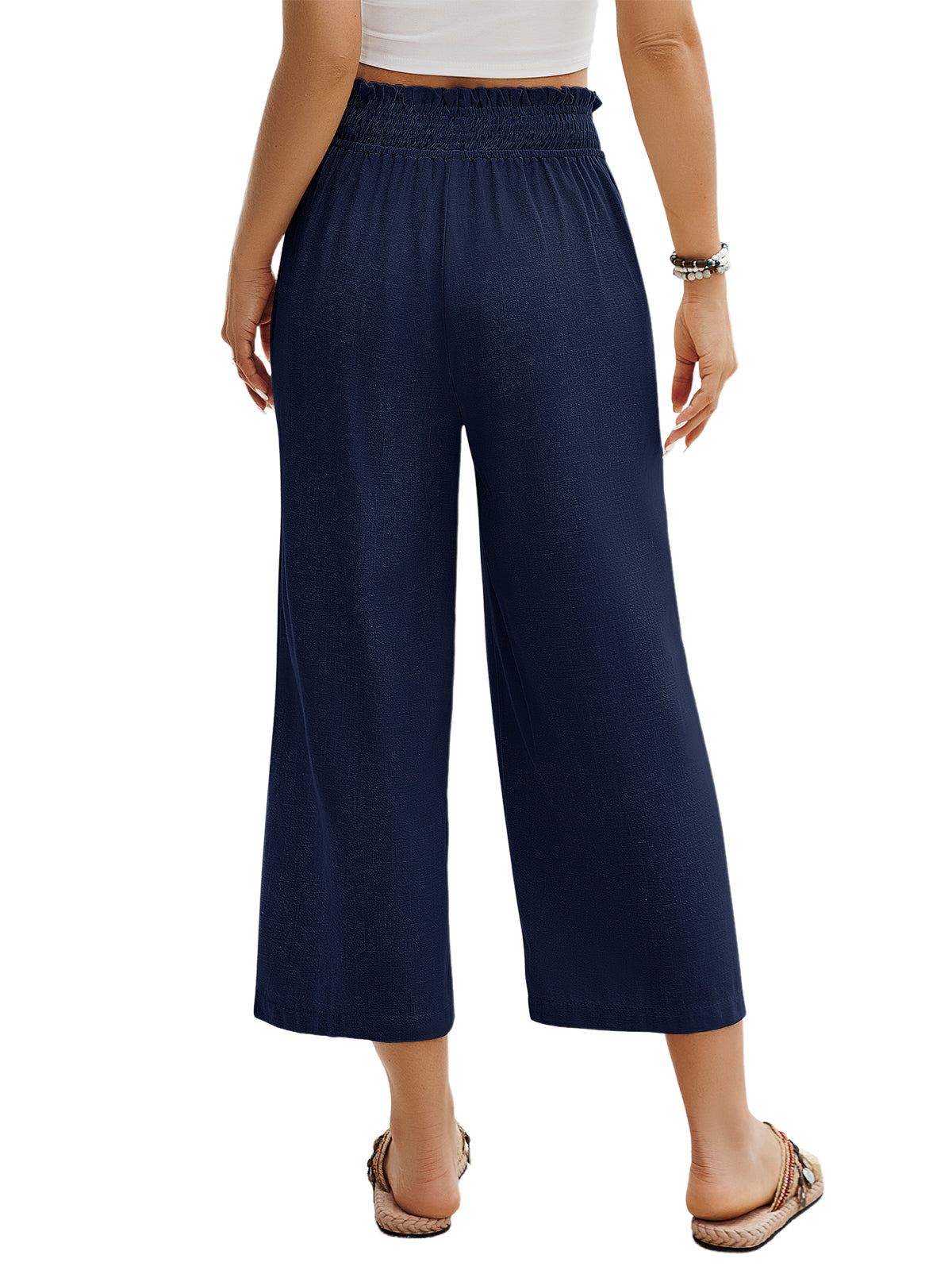 HEEKPEK Womens Linen Capri Pants Wide Leg High Waist Pockets