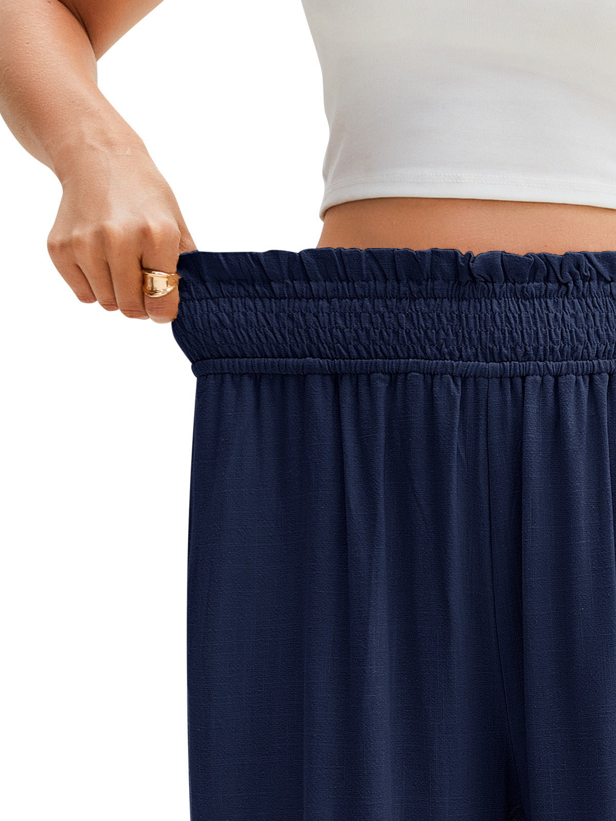 HEEKPEK Womens Linen Capri Pants Wide Leg High Waist Pockets