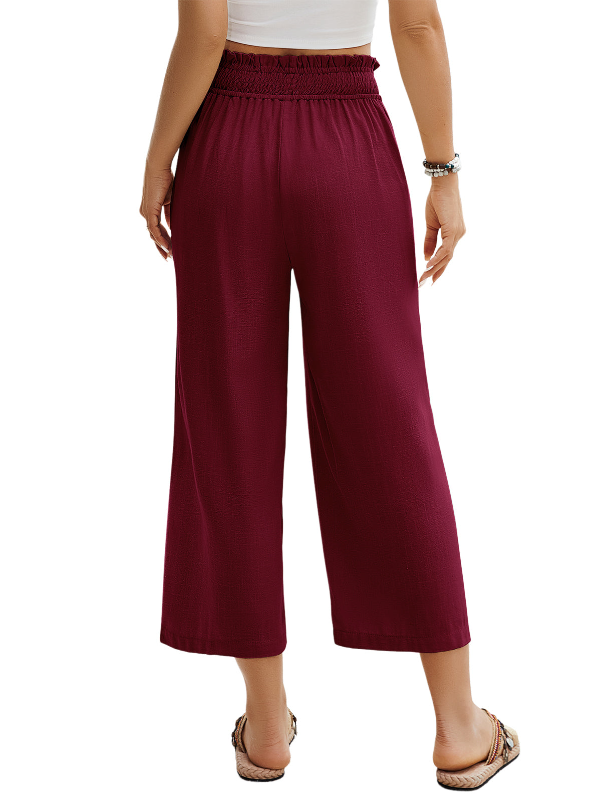 HEEKPEK Womens Linen Capri Pants Wide Leg High Waist Pockets