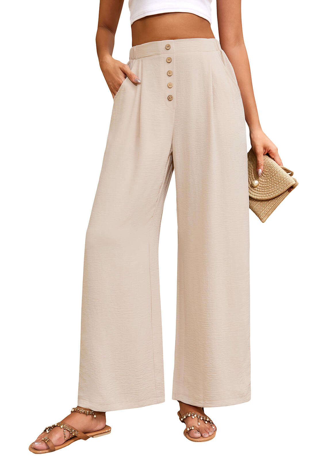 Damen Leinenhose Weites Bein