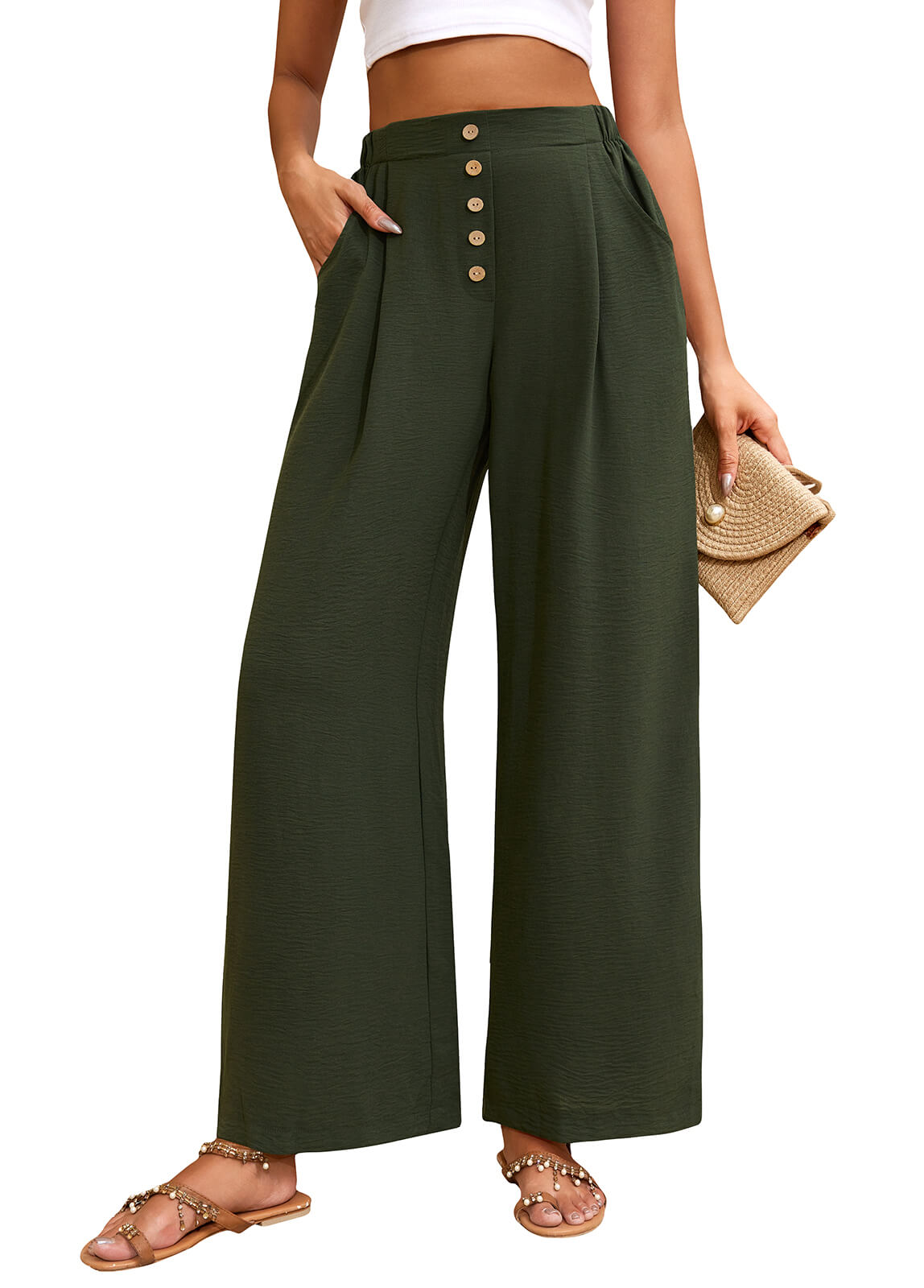 Damen Leinenhose Weites Bein