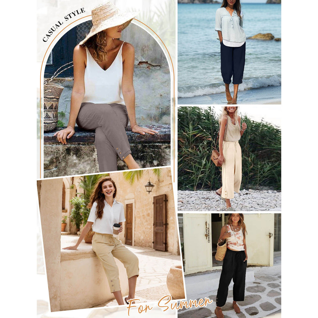Women's High Waist Drawstring Capris Pants with Pockets
