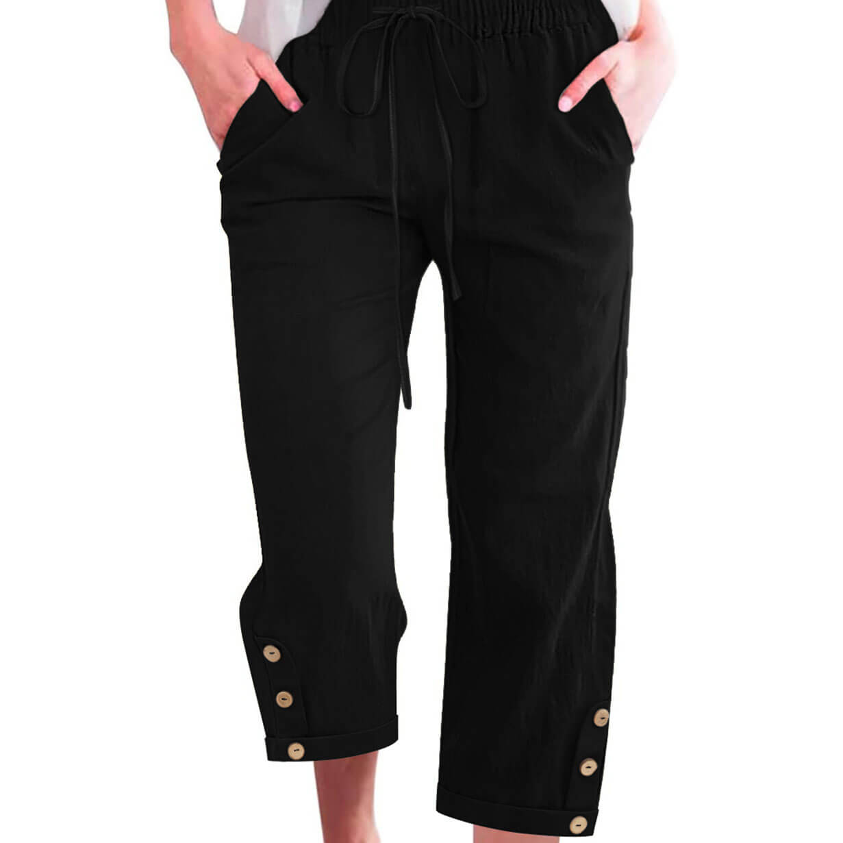 Women's High Waist Drawstring Capris Pants with Pockets