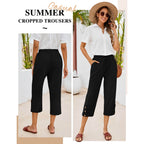 Women's High Waist Drawstring Capris Pants with Pockets
