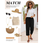 Women's High Waist Drawstring Capris Pants with Pockets