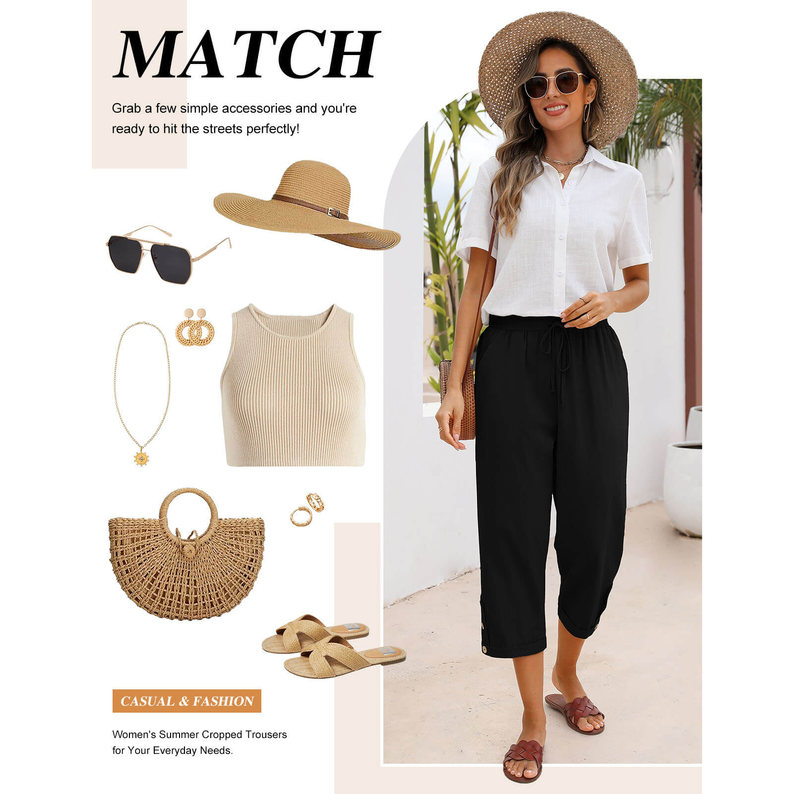 Damen Leinenhose Weites Bein