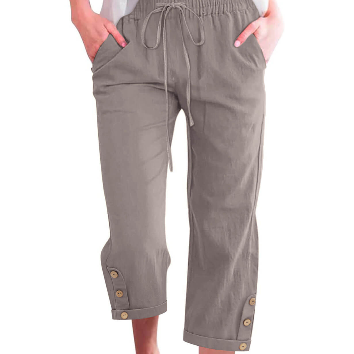Women's High Waist Drawstring Capris Pants with Pockets