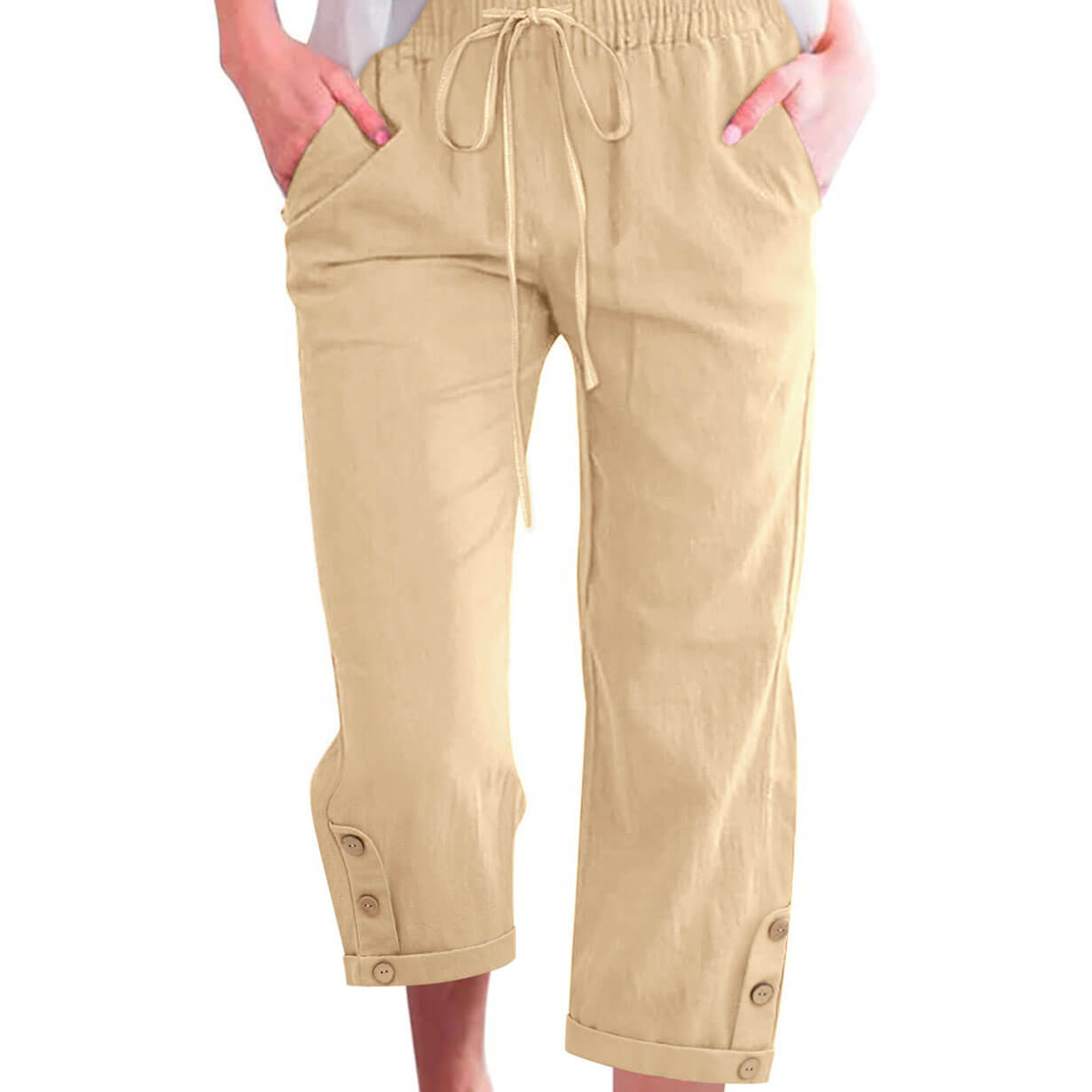 Women's High Waist Drawstring Capris Pants with Pockets
