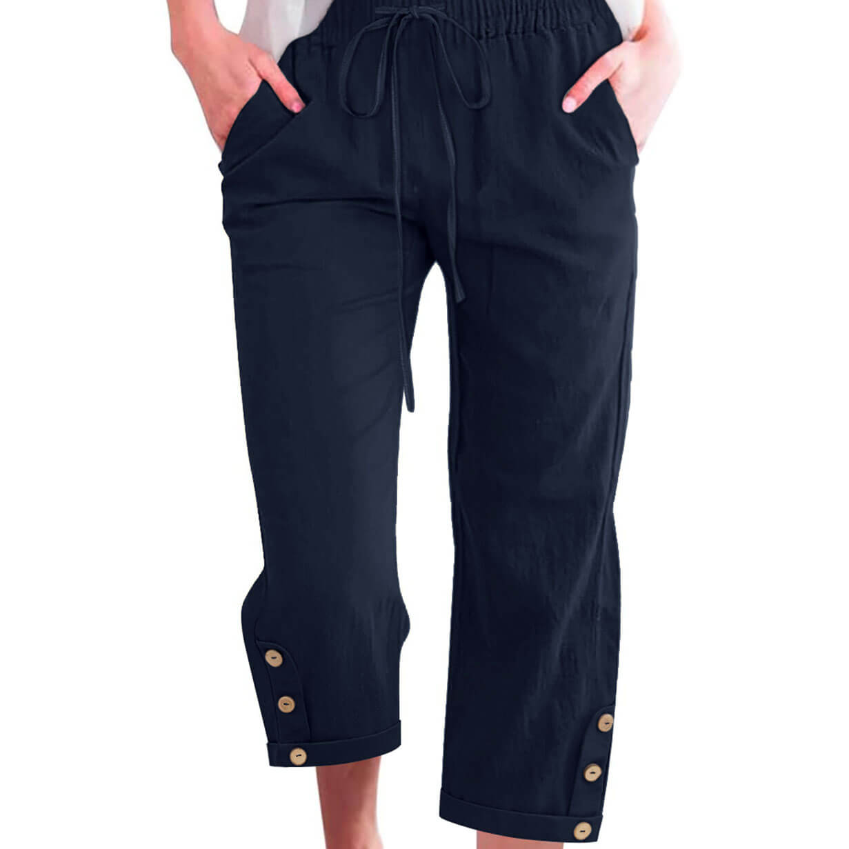 Women's High Waist Drawstring Capris Pants with Pockets