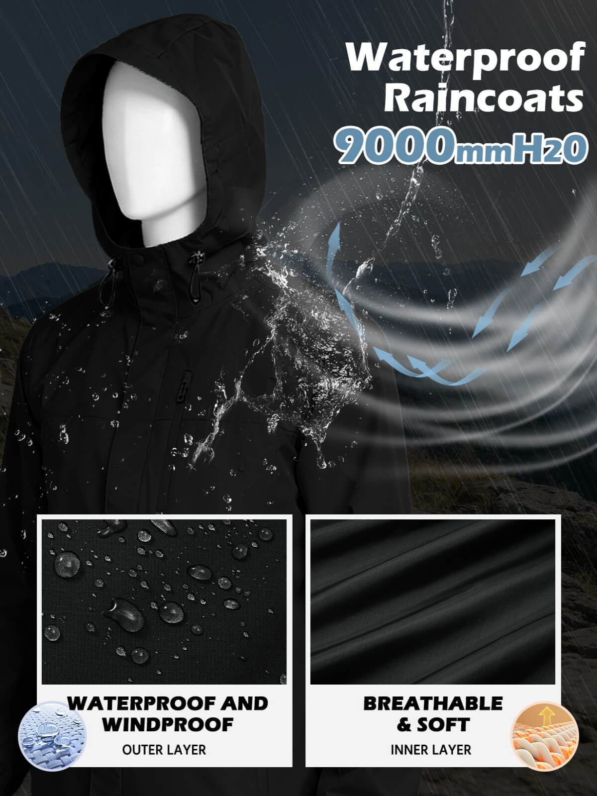 HEEKPEK Men’s Waterproof Lightweight Windbreaker Jacket