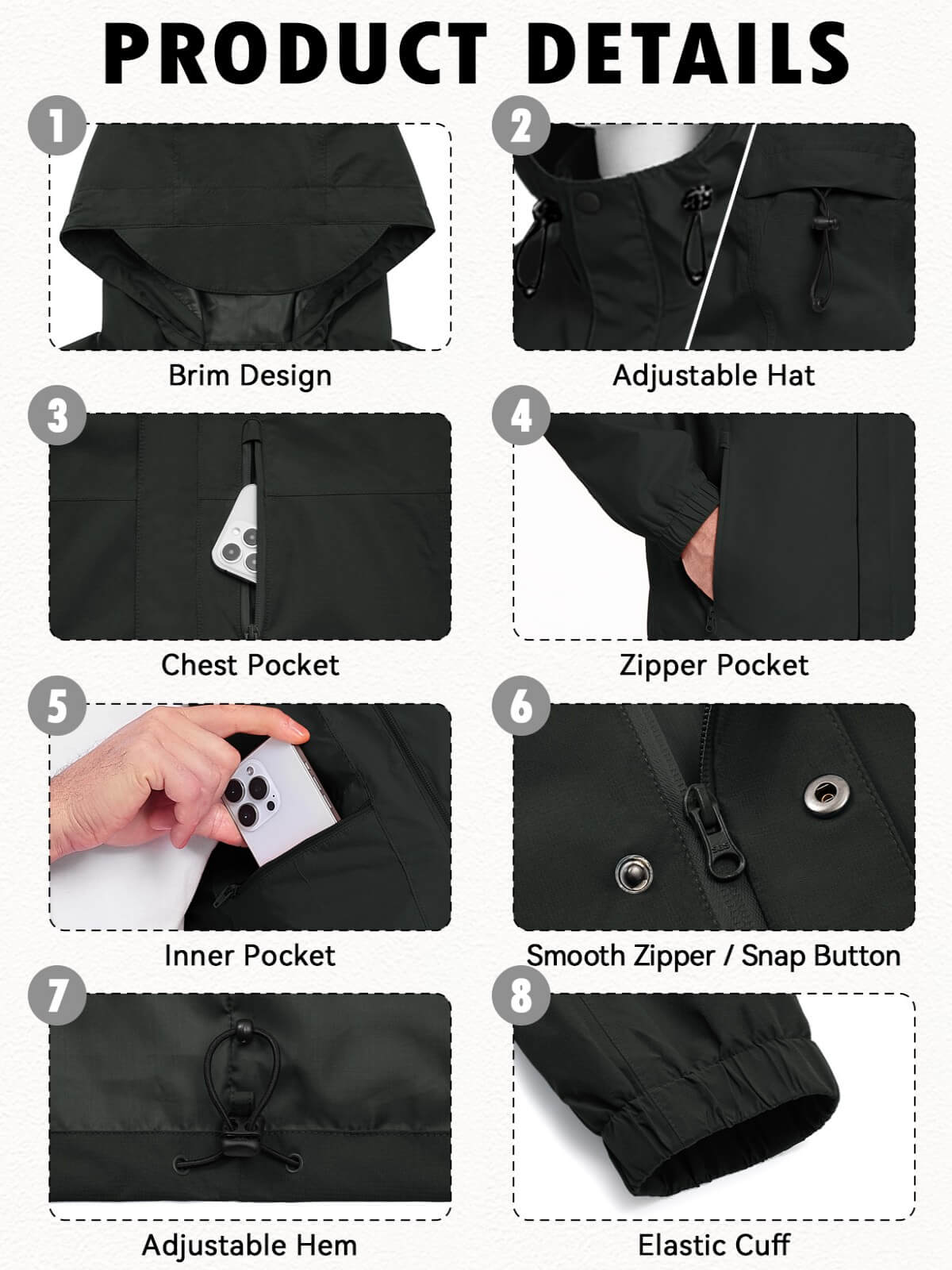 HEEKPEK Men’s Waterproof Lightweight Windbreaker Jacket