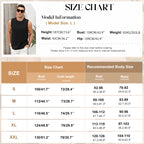 Size chart for men's clothing with model information and measurement details.