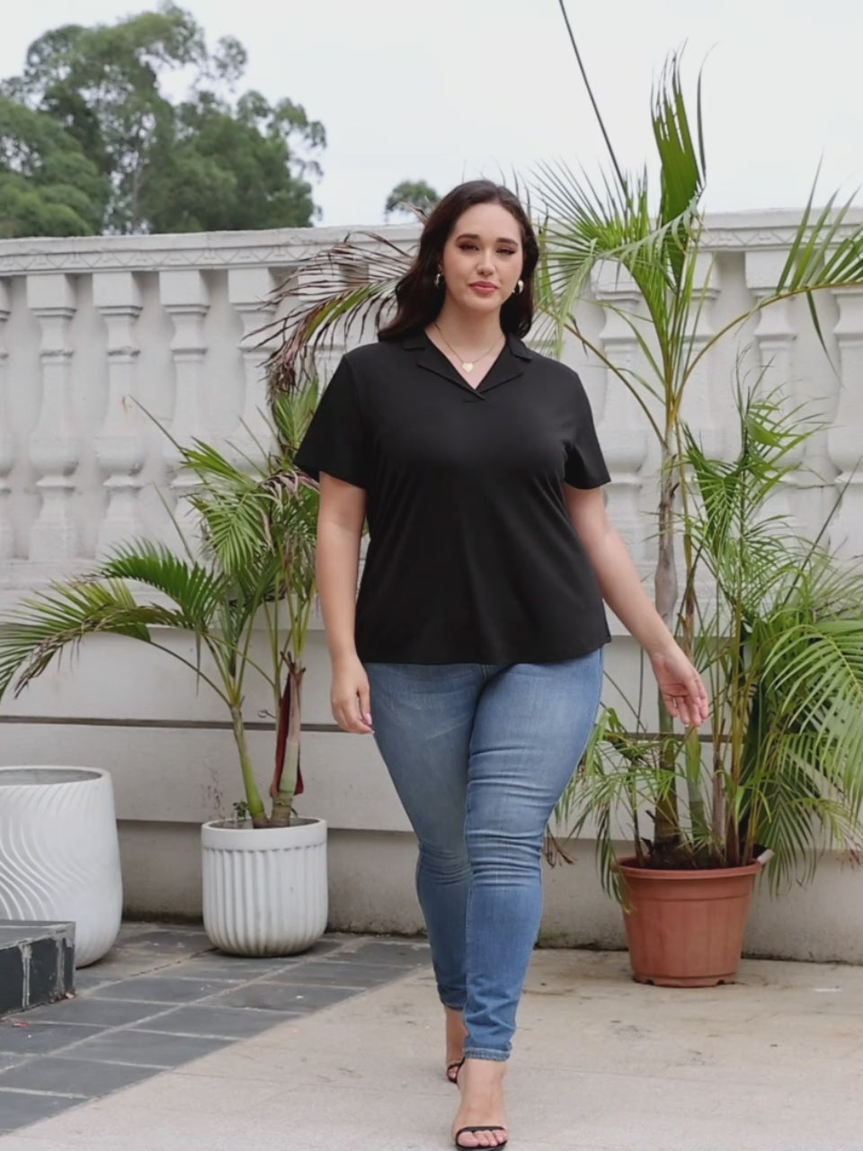 HEEKPEK Women's Plus Size V Neck Polo Shirt